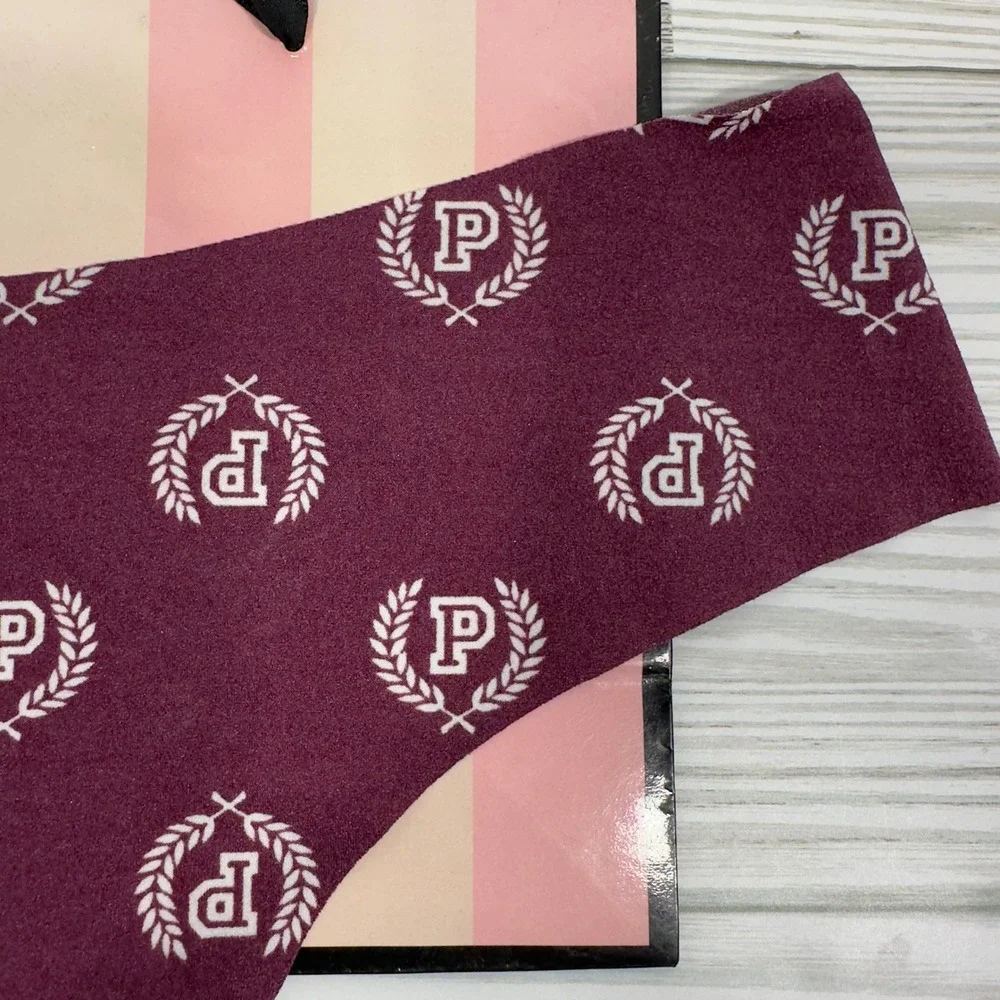NWT Victoria's Secret‎ PINK Thong Panty Burgundy P Logo Print Lingerie M